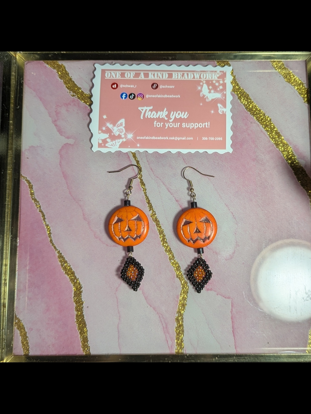 Orange Pumpkin Jack-O'-Lantern Dangle Earrings
